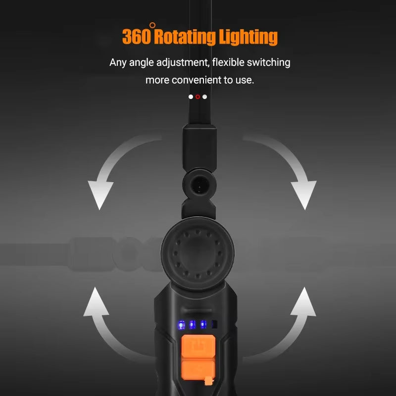 Portable COB LED Flashlight USB Rechargeable Work Light Magnetic Lanterna Hanging Lamp with Built-In Battery Camping Torch
