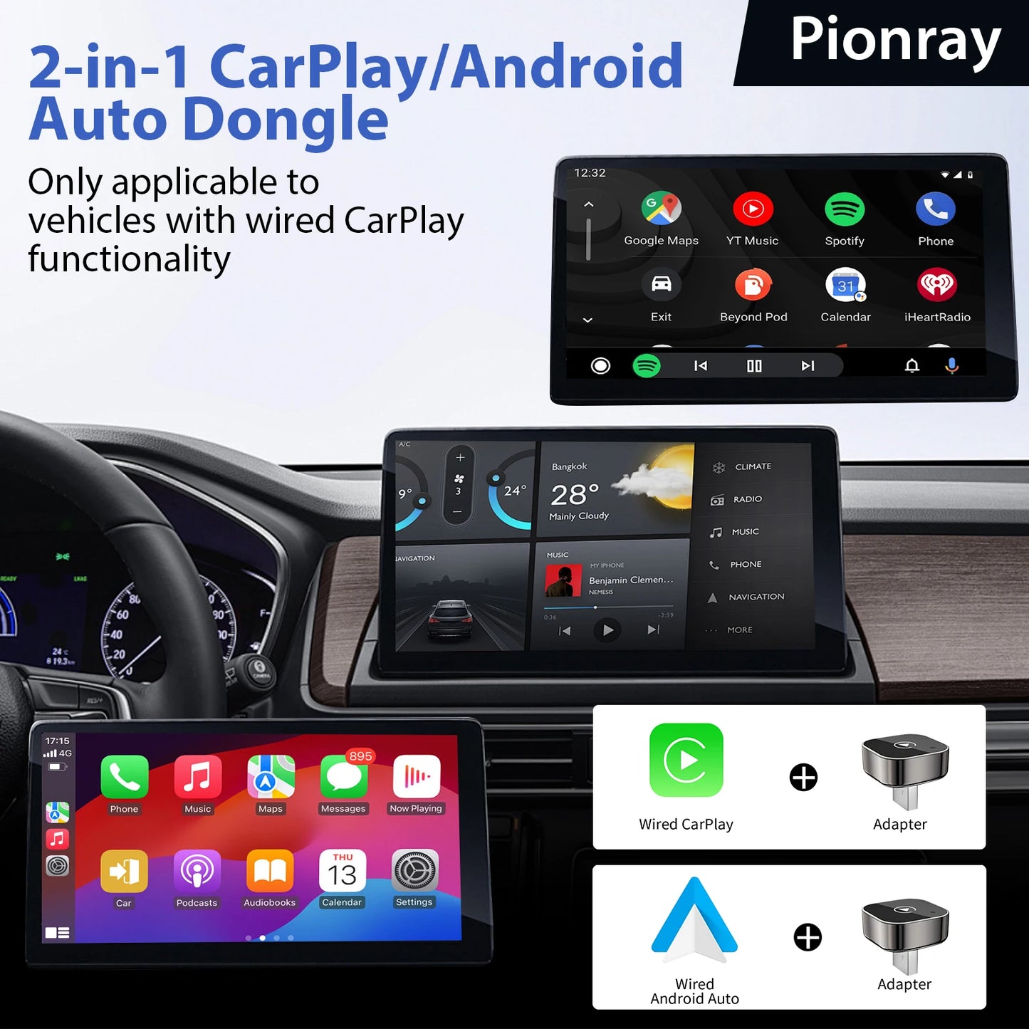 New 2 in 1 Wireless Carplay Adapter&Android Auto Wireless Adapter, 5Ghz Wifi Type-C/Usb Plug Play Carplay Wireless