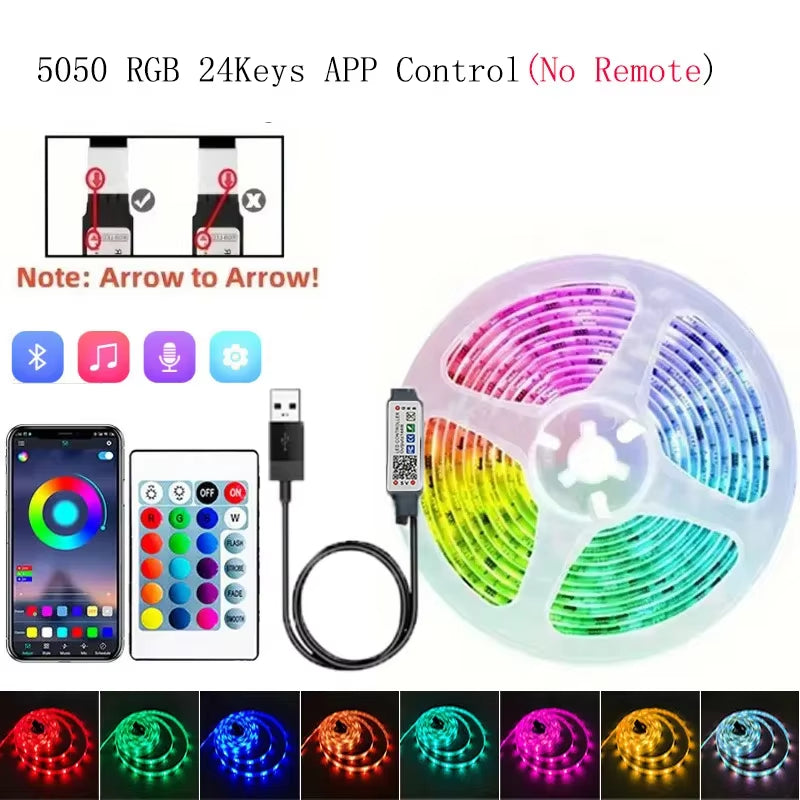 Tape Bluetooth USB LED Strip Light SMD5050 5V RGB Lights Flexible LED Lamp Tape Ribbon RGB Self-Adhesive TV Desktop Diode