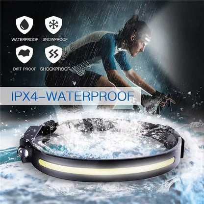 1/2/3-Wire LED Headlights with 5 Lighting Modes, Super Bright Sensing COB Headlights, Flashlight, USB Charging