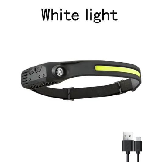 1/2/3-Wire LED Headlights with 5 Lighting Modes, Super Bright Sensing COB Headlights, Flashlight, USB Charging