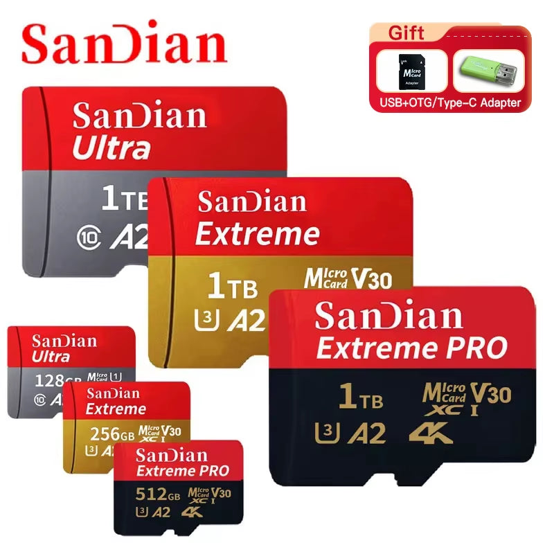 Original Micro TF SD Card 128GB 256GB Memory Card Class10 U3 512GB 1TB High Speed Mini SD Card for Phone Camera Car DV SLR