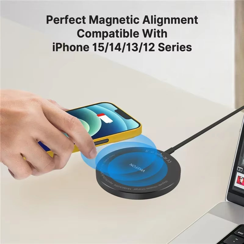 VIKEFON 30W Magnetic Wireless Charger PD Type C USB Fast Charging Station Pad for Iphone 16 15 14 13 12 Pro Max Airpods Earphone