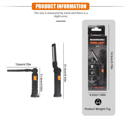 Portable COB LED Flashlight USB Rechargeable Work Light Magnetic Lanterna Hanging Lamp with Built-In Battery Camping Torch