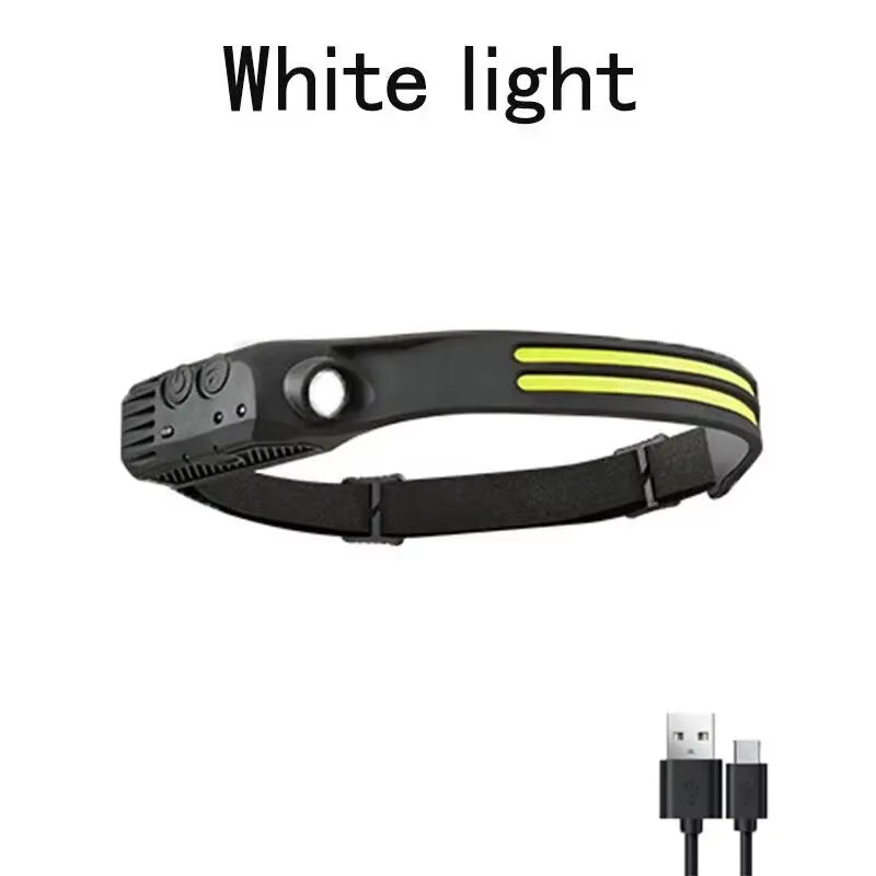 1/2/3-Wire LED Headlights with 5 Lighting Modes, Super Bright Sensing COB Headlights, Flashlight, USB Charging