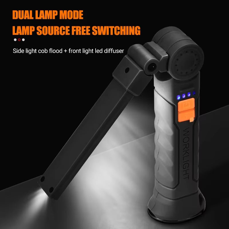 Portable COB LED Flashlight USB Rechargeable Work Light Magnetic Lanterna Hanging Lamp with Built-In Battery Camping Torch