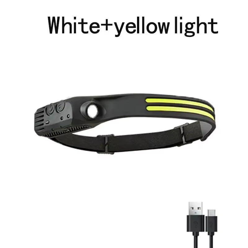 1/2/3-Wire LED Headlights with 5 Lighting Modes, Super Bright Sensing COB Headlights, Flashlight, USB Charging