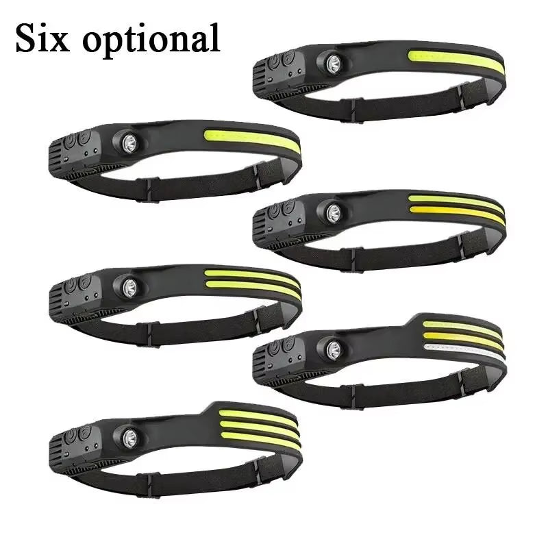 1/2/3-Wire LED Headlights with 5 Lighting Modes, Super Bright Sensing COB Headlights, Flashlight, USB Charging