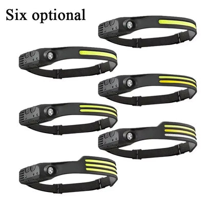 1/2/3-Wire LED Headlights with 5 Lighting Modes, Super Bright Sensing COB Headlights, Flashlight, USB Charging