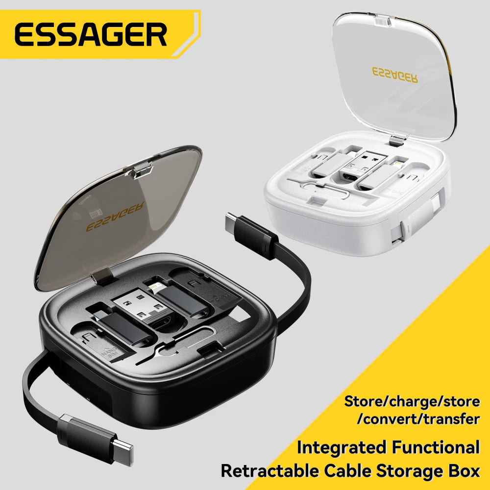 PD 60W Multifunctional USB Type C Data Cable Set Fast Charging for Iphone16 15 Xiaomi Charger Storage Box Pin Travel Box
