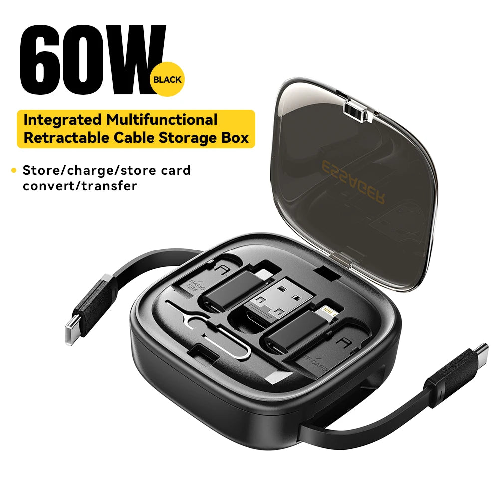 PD 60W Multifunctional USB Type C Data Cable Set Fast Charging for Iphone16 15 Xiaomi Charger Storage Box Pin Travel Box