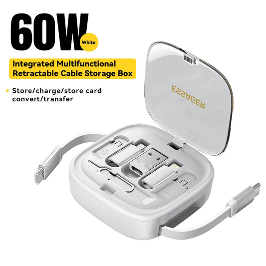 PD 60W Multifunctional USB Type C Data Cable Set Fast Charging for Iphone16 15 Xiaomi Charger Storage Box Pin Travel Box