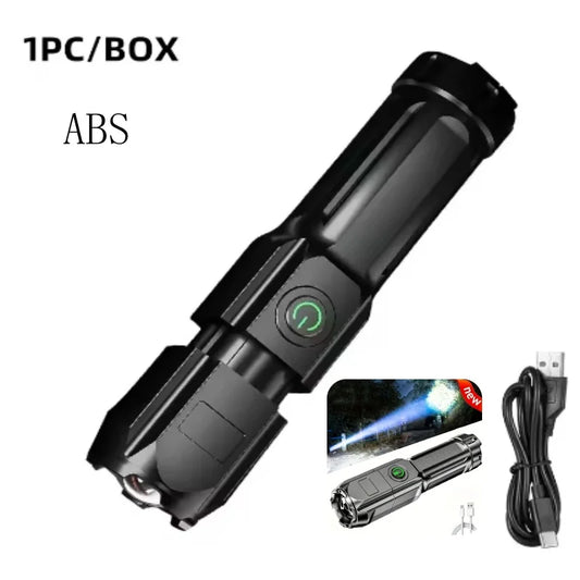 Portable High Power LED Flashlight Powerful TYPE-C Rechargeable COB Flashlight with Side Light Torch for Outdoor Camping Hiking