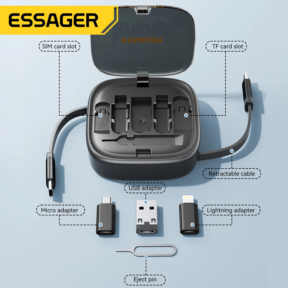 PD 60W Multifunctional USB Type C Data Cable Set Fast Charging for Iphone16 15 Xiaomi Charger Storage Box Pin Travel Box