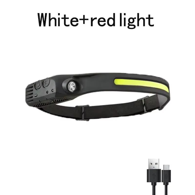 1/2/3-Wire LED Headlights with 5 Lighting Modes, Super Bright Sensing COB Headlights, Flashlight, USB Charging
