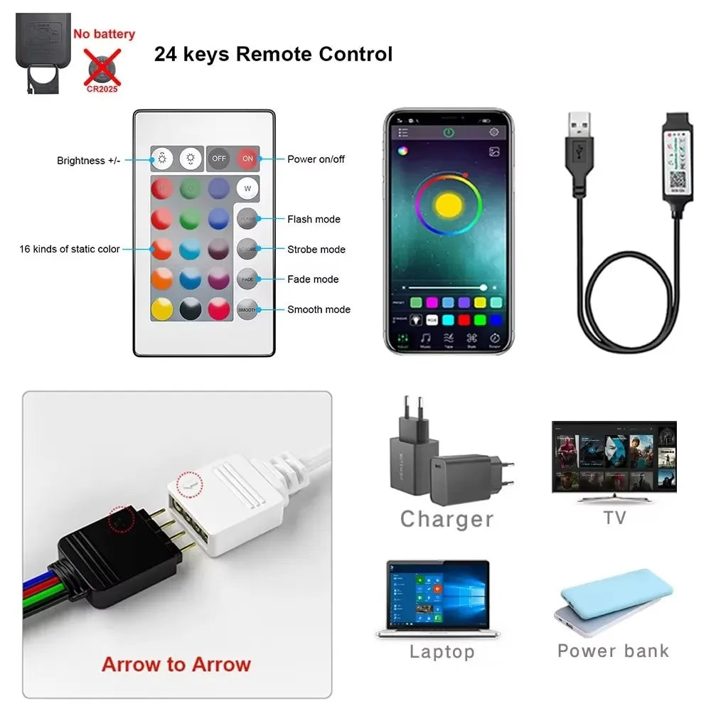 Tape Bluetooth USB LED Strip Light SMD5050 5V RGB Lights Flexible LED Lamp Tape Ribbon RGB Self-Adhesive TV Desktop Diode