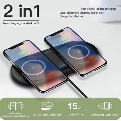 2 in 1 30W Wireless Chargers for Iphone 16 15 14 13 12 11 XS XR Airpods 3 Pro Samsung S24 S23 S22 Dual 15W Fast Charging Pad