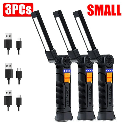 Portable COB LED Flashlight USB Rechargeable Work Light Magnetic Lanterna Hanging Lamp with Built-In Battery Camping Torch