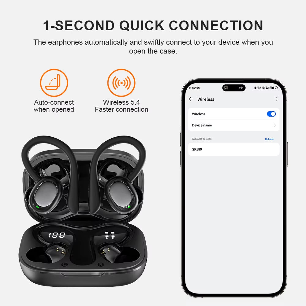 Open-Ear Headphones with Stable Comfort & Hi-Res Sound Pure Bass Bluetooth Earbuds OWS Wireless Headphones for Sports
