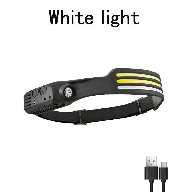 1/2/3-Wire LED Headlights with 5 Lighting Modes, Super Bright Sensing COB Headlights, Flashlight, USB Charging